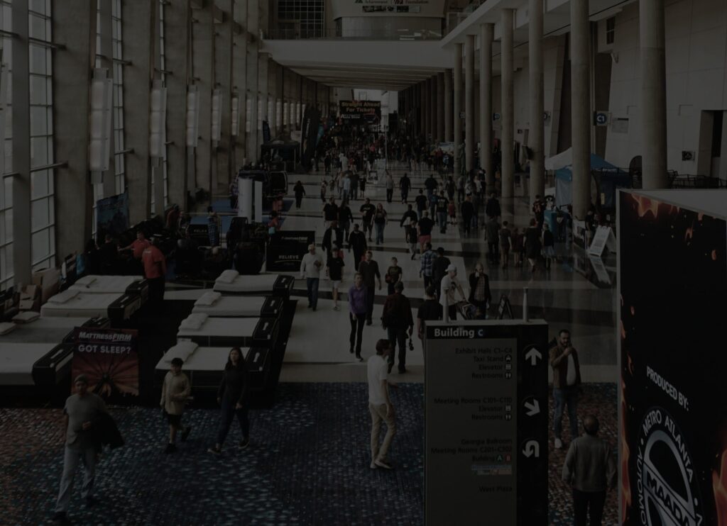 event marketing, trade show booths on display for passers by