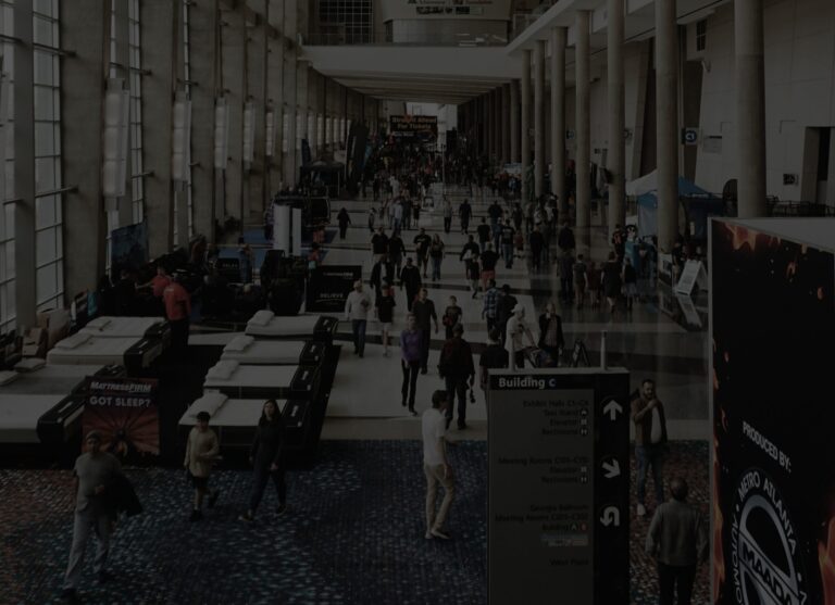 event marketing, trade show booths on display for passers by